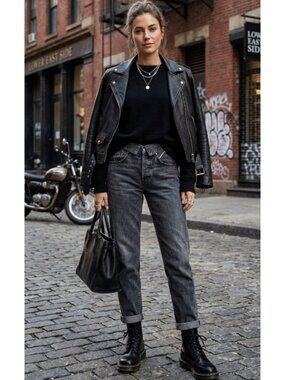 Jean Atelier Flip High-Rise Straight Leg Jeans Onyx Washed Black Women's 28